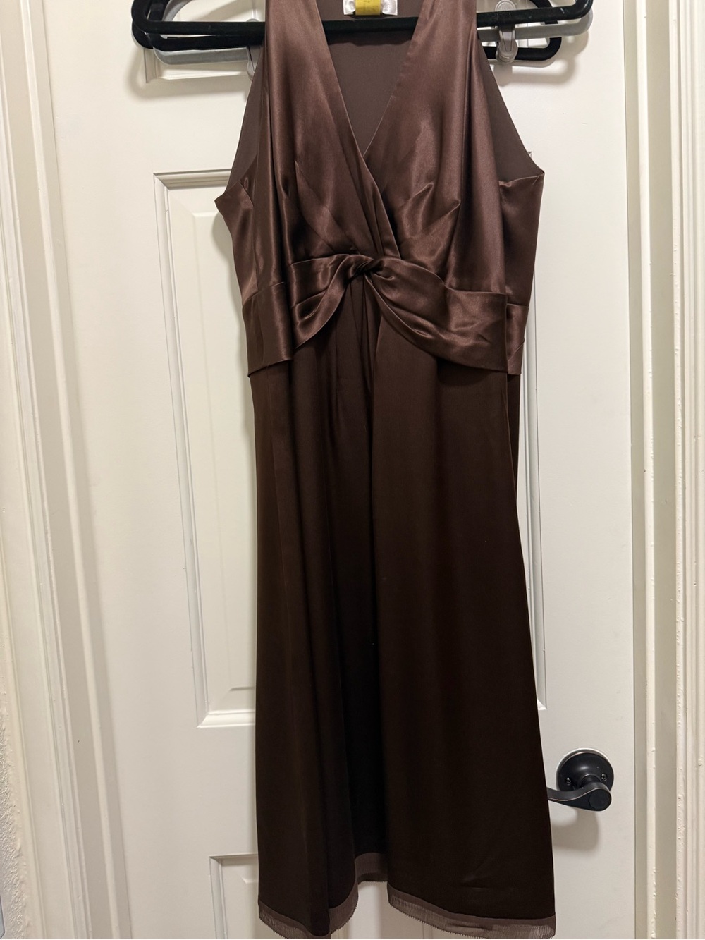 Ann Taylor Brown Satin Twist-Front Midi Dress